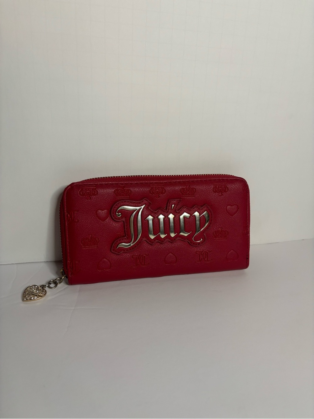 Juicy Couture Red Zip Wallet with Heart Charm